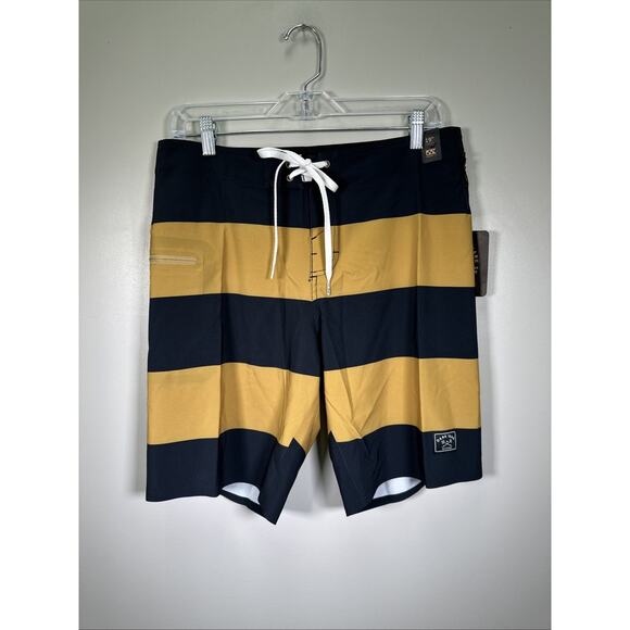 Dark Seas Division‎ Overall Boardshort 30 Black Tobacco Stripes 19" Beach Swim - Picture 1 of 8